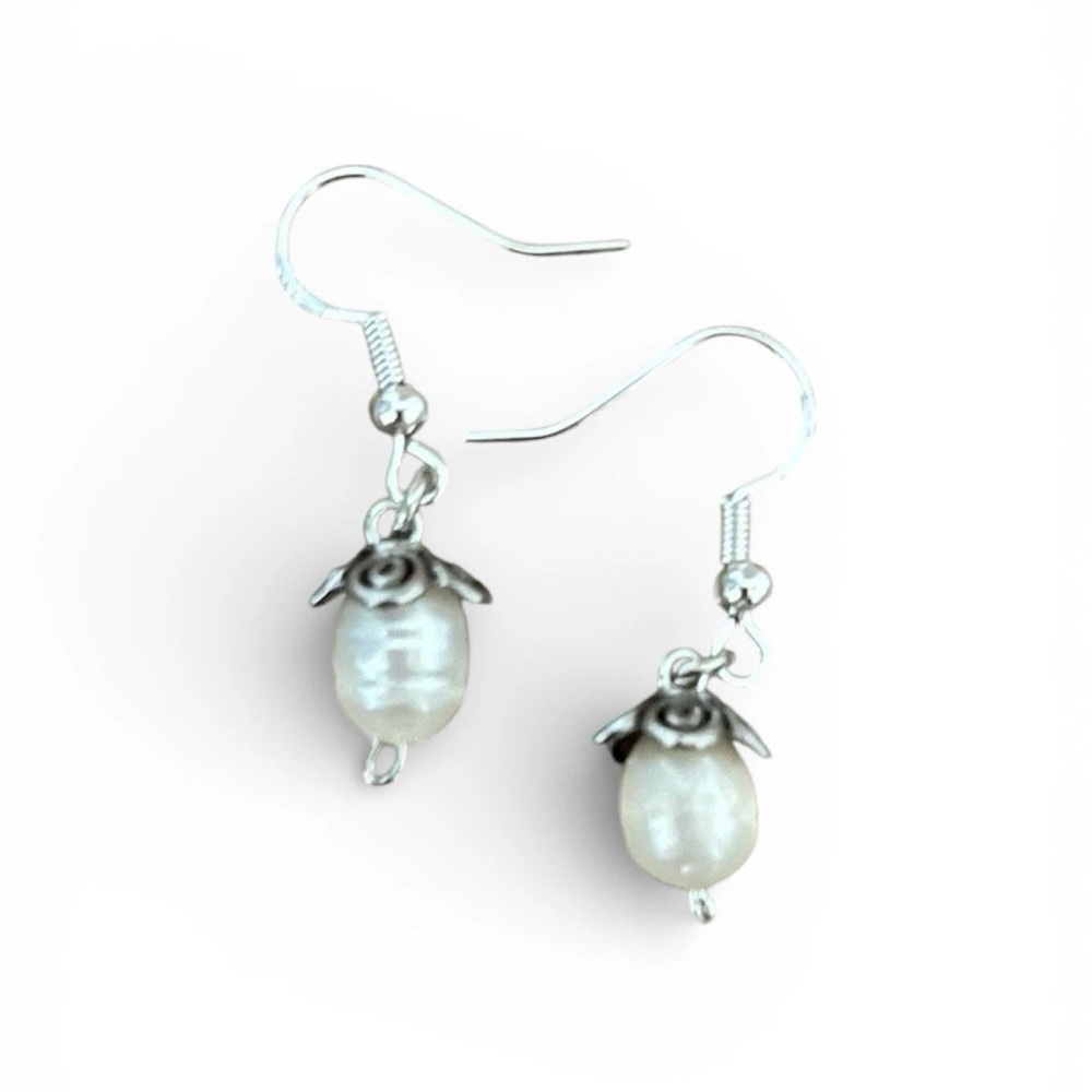 Genuine Pearl Drop Earrings Minimalist Style 925 Silver Hooks Handcrafted